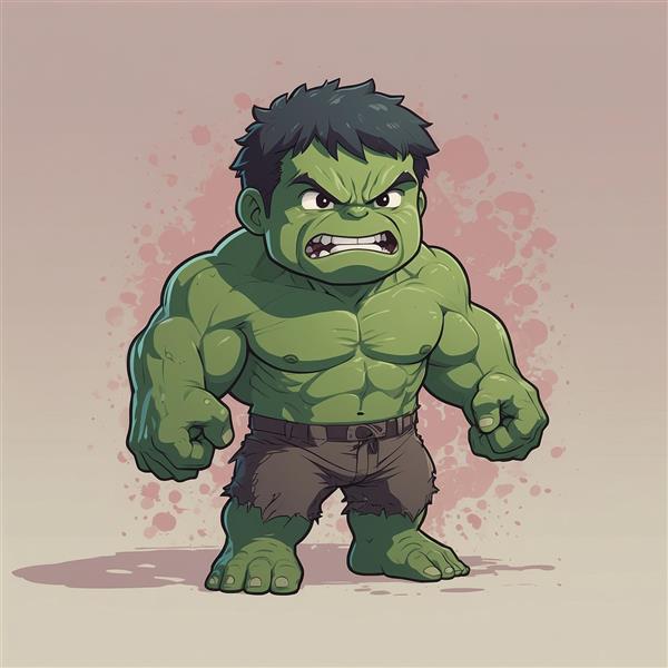 عکس هالک کارتونی خشمگین با لکه‌های رنگ در پس‌زمینه