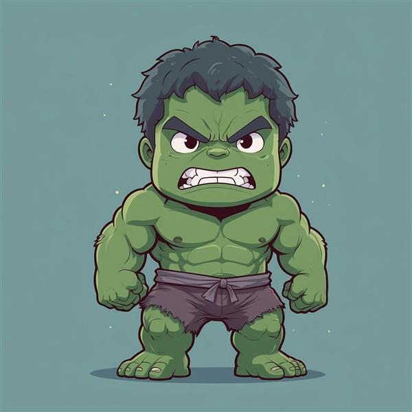 تصویر هالک کارتونی عصبانی با استایل قدرتمند و عضلانی