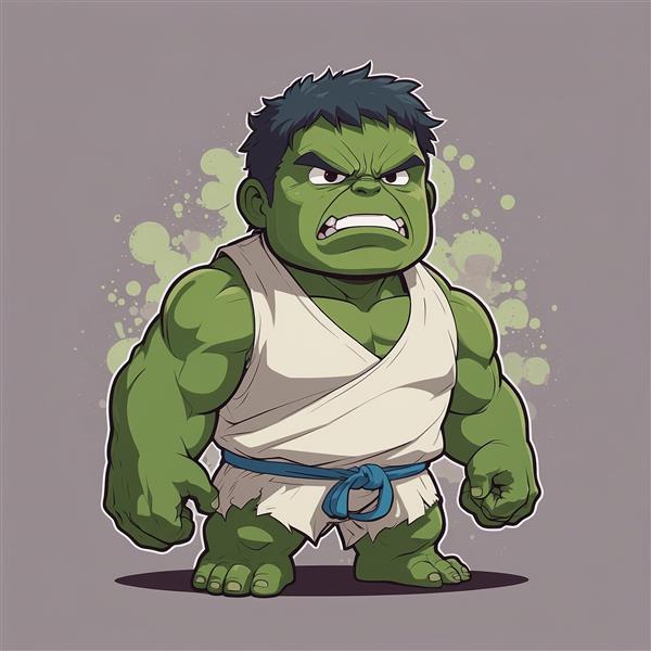 کاراکتر هالک فانتزی در لباس کاراته با کمربند آبی