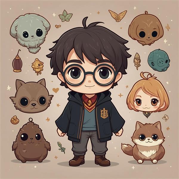تصویر هری پاتر کارتونی با جزئیات بالا و آیکون جادویی