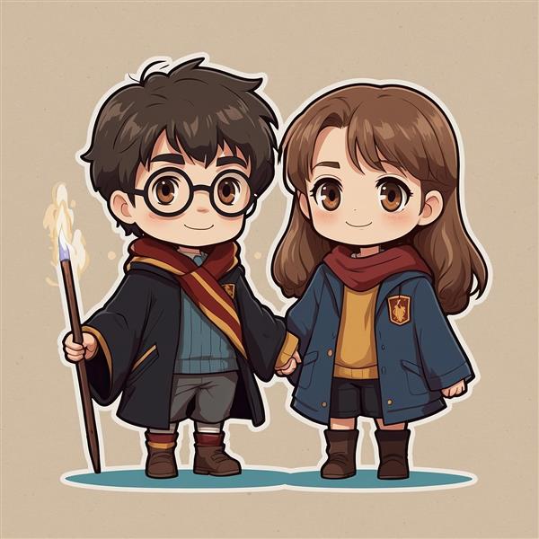 تصویر هری پاتر و هرمیون فانتزی با مشعل روشن