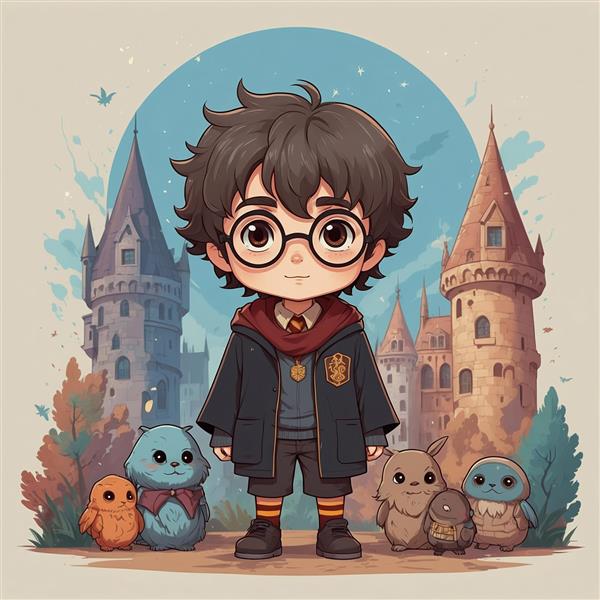 طرح هری پاتر کارتونی با قلعه و موجودات فانتزی