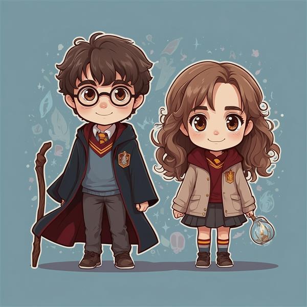 تصویر هری پاتر و هرمیون فانتزی با عصای جادویی قدیمی