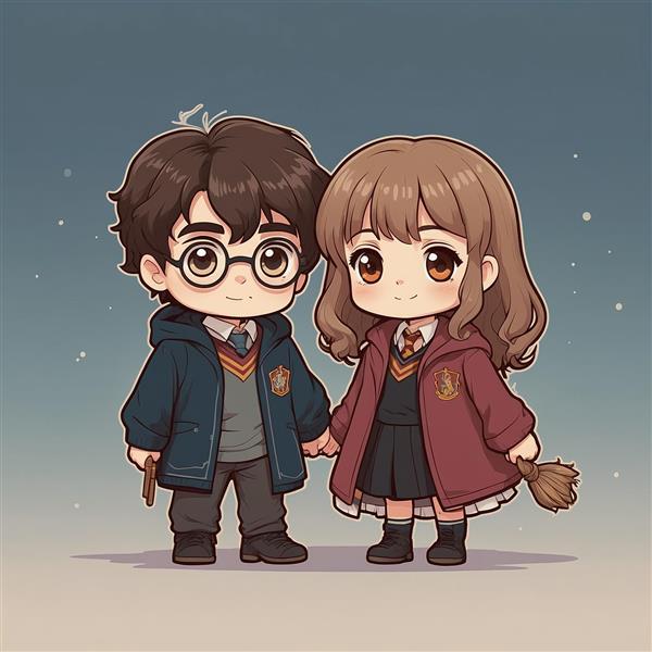 تصویر هری پاتر و هرماینی در حال قدم زدن در شب