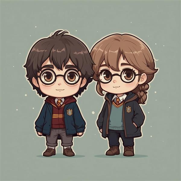 طرح هری پاتر و هرماینی گرنجر کارتونی با عینک