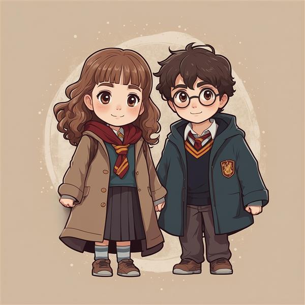 عکس هری پاتر و هرماینی گرنجر با پالتوهای زمستانی