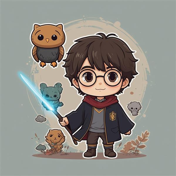 تصویر هری پاتر فانتزی با چوب دستی نورانی و جغد