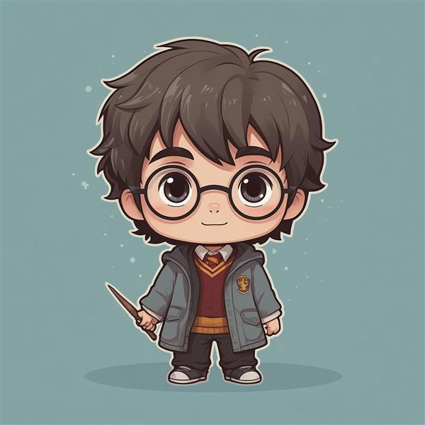 طرح هری پاتر کارتونی با چوب دستی و لباس گرم
