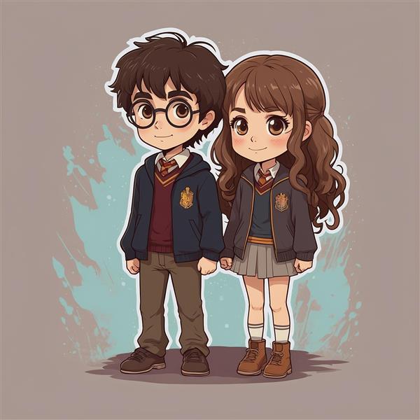 تصویر هری پاتر و هرماینی گرنجر کارتونی ایستاده باکیفیت