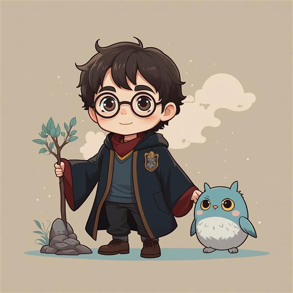 طرح هری پاتر فانتزی همراه با جغد برفی و گیاه