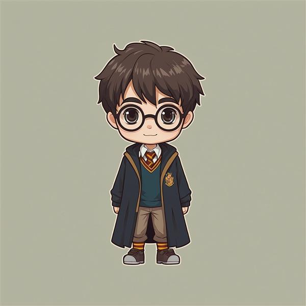 طرح هری پاتر چیبی با عینک و لباس هاگوارتز