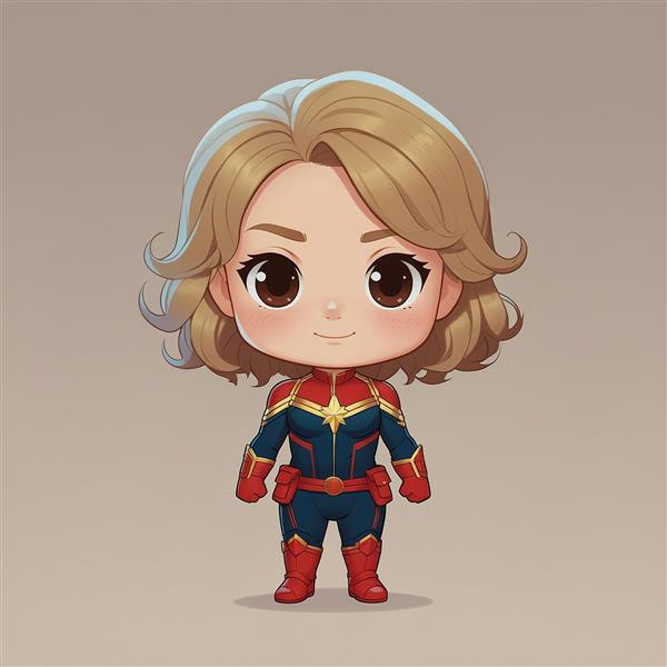 عکس کاپیتان مارول فانتزی با موهای حالت‌دار قهوه‌ای ایستاده