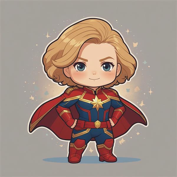 طرح کاپیتان مارول چیبی با شنل در حال ژست گرفتن