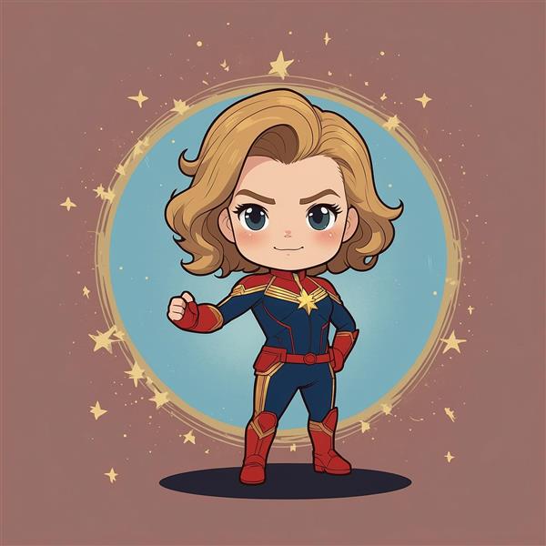 تصویر کاپیتان مارول فانتزی در دایره طلایی درخشان