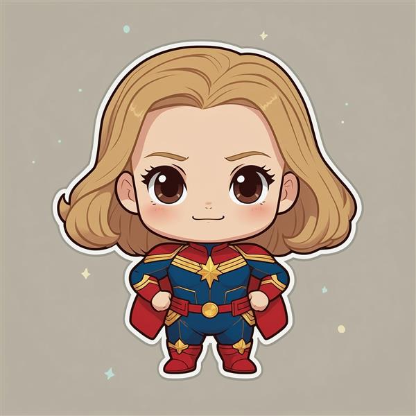 طرح استیکر کاپیتان مارول با حاشیه سفید