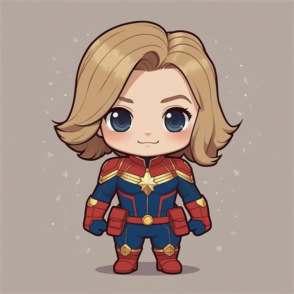 تصویر کارتونی کاپیتان مارول با لباس کلاسیک و جزییات بالا