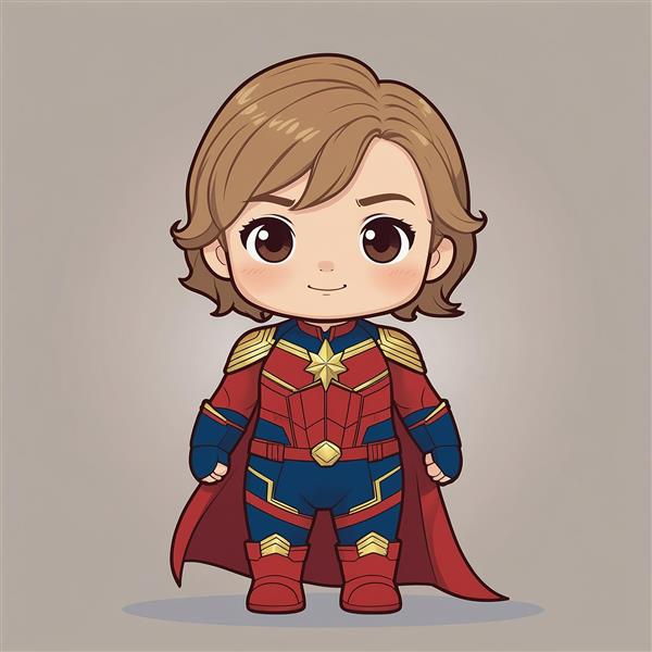 طرح کاپیتان مارول با موهای کوتاه و شنل بلند قرمز