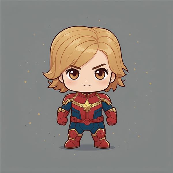 تصویر مینیمال کاپیتان مارول کارتونی با چشمان قهوه‌ای درخشان