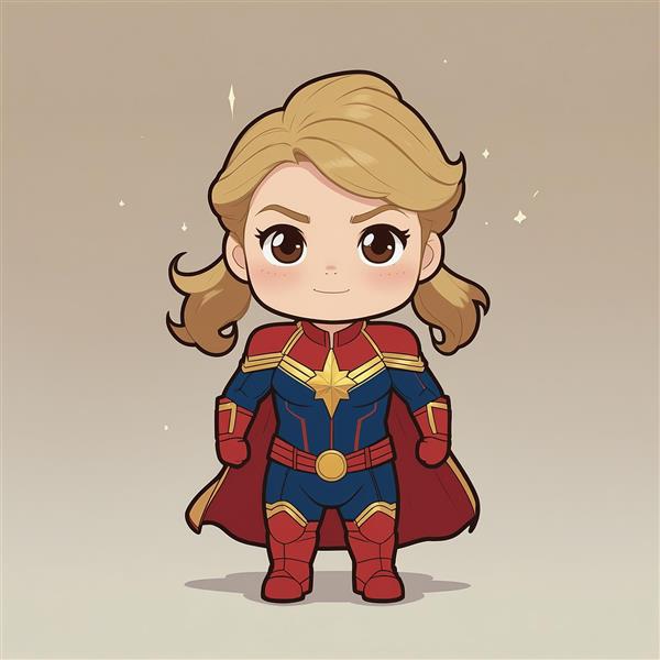 تصویر کارتونی کاپیتان مارول با موهای بسته و شنل زیبا