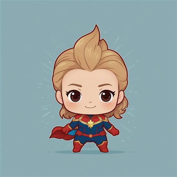 طرح کاپیتان مارول کارتونی با موهای بلند طلایی