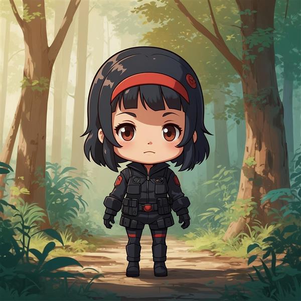 طرح انیمه دختر قهرمان در جنگل سرسبز