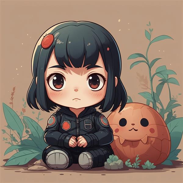 عکس فانتزی دختر انیمه‌ای در کنار موجود عجیب