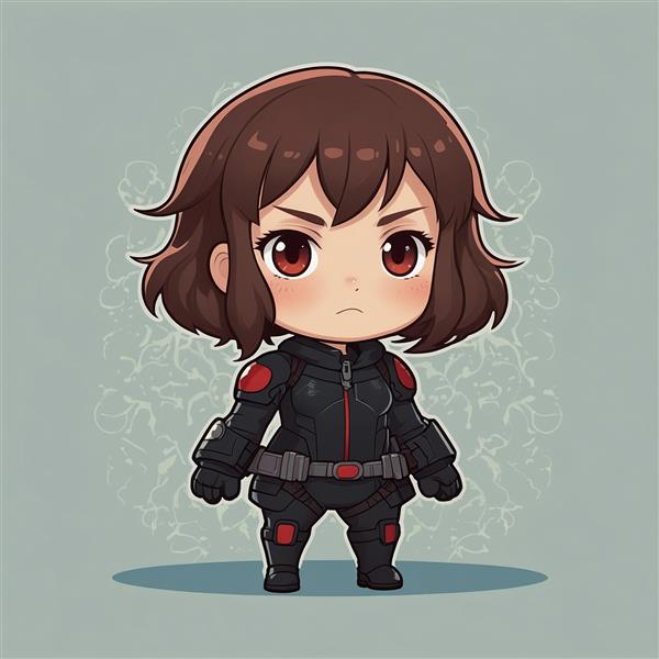 تصویر دختر مبارز فانتزی با موی قهوه‌ای و لباس تیره