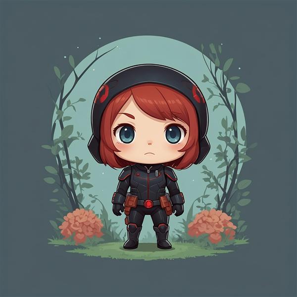 طرح دختر فضانورد کارتونی با موی قرمز در فضای سبز