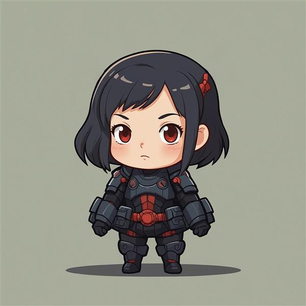 طرح دختر سرباز کارتونی با لباس رزم سنگین و باکیفیت