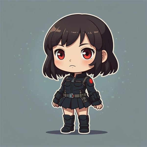 طرح دختر فانتزی با لباس رزم دامن‌دار و موی چتری