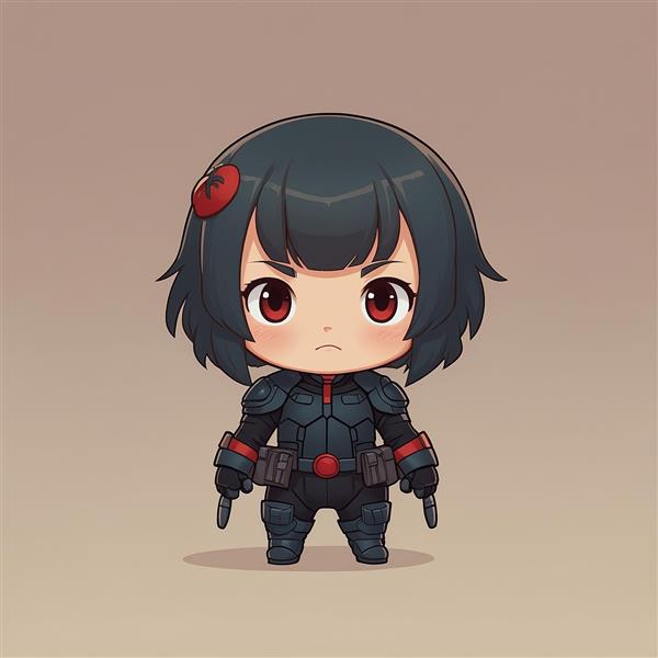 طرح نینجا دختر فانتزی با خنجر و لباس رزم حرفه‌ای