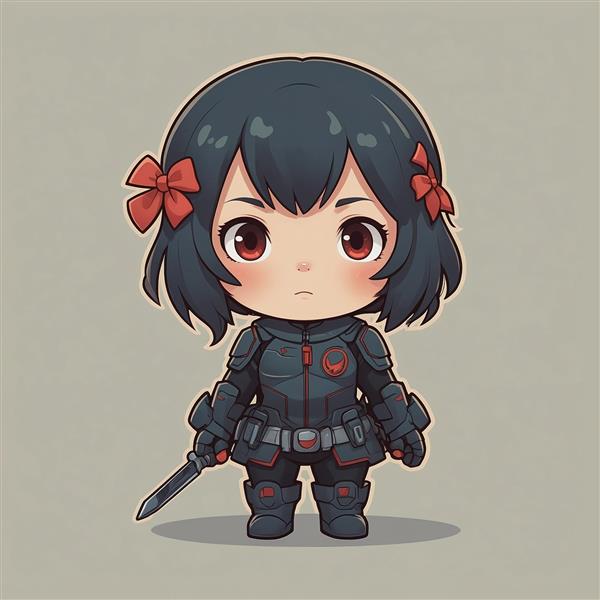 تصویر دختر نینجا کارتونی با شمشیر و لباس رزمی