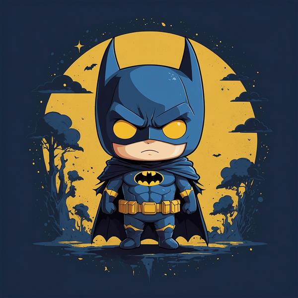 تصویر بتمن فانتزی با ماه کامل و چشمان زرد درخشان