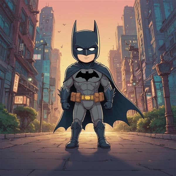 طرح بتمن کارتونی در خیابان‌های شهر با نور خورشید
