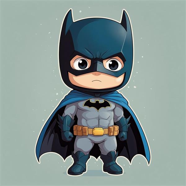 تصویر بتمن کارتونی با شنل آبی و چشمان براق