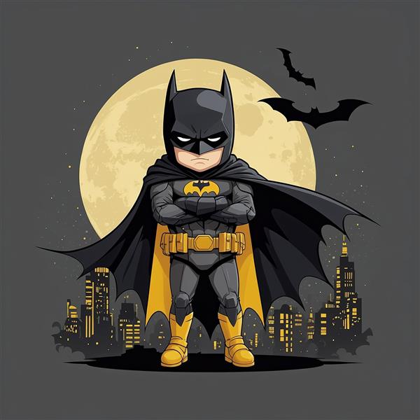 تصویر بتمن کارتونی با ماه کامل و نمای شهر