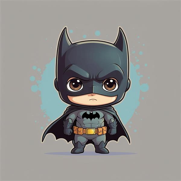 طرح بتمن کارتونی با چشمان درشت و پس‌زمینه آبی ملایم