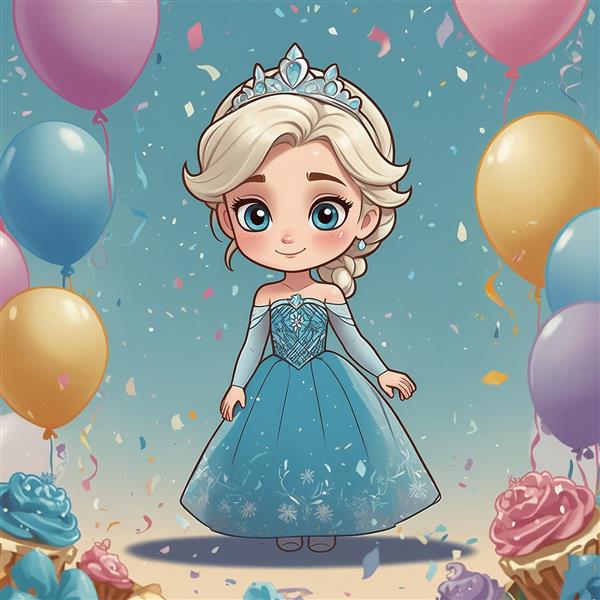 طرح السا کارتونی باکیفیت میان بادکنک‌ها و کیک