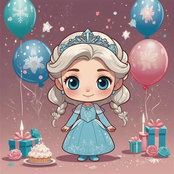 تصویر السا فانتزی کودکانه با هدیه و بادکنک