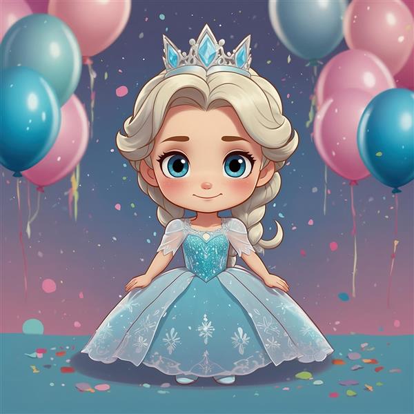 طرح السا کارتونی در جشن تولد با بادکنک‌های رنگارنگ