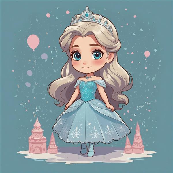 تصویر السا فانتزی در کنار قلعه شنی صورتی و تاج نقره‌ای