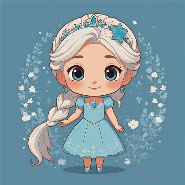 تصویر السا کارتونی با گل‌سر ستاره‌ای و لباس پفی