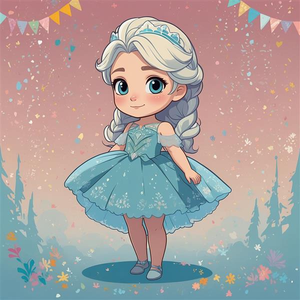 طرح السا کارتونی با تاج و پس‌زمینه فانتزی رنگارنگ