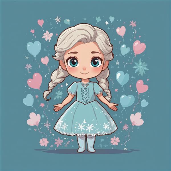 تصویر السا فانتزی با پیراهن آبی و قلب‌های رنگی