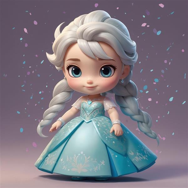 عکس السا کارتونی سه بعدی با لباس اکلیلی درخشان