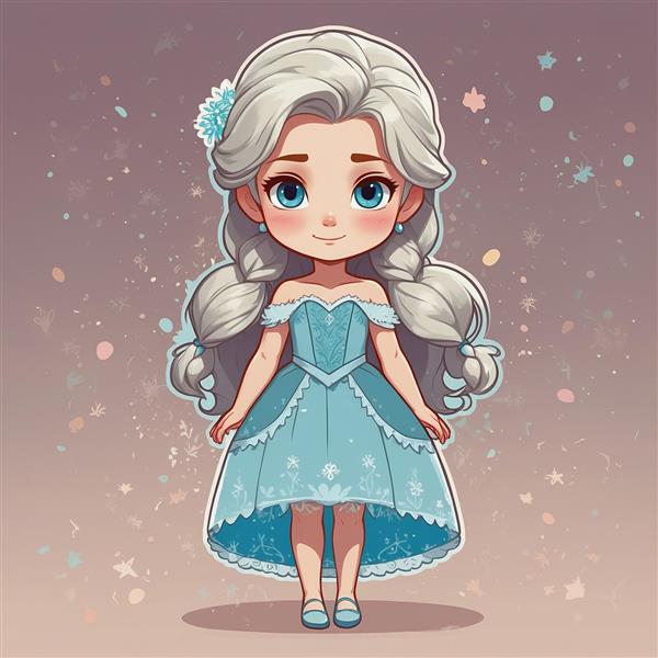 تصویر السا کارتونی با موهای بافته و پیراهن کوتاه