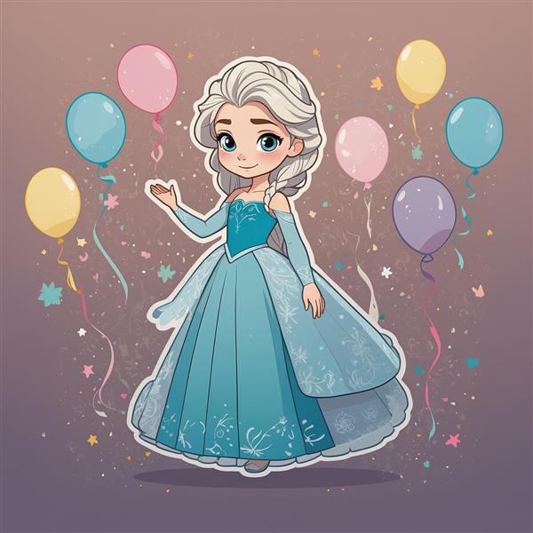 عکس السا فانتزی با لباس مجلسی و بادکنک‌های رنگی