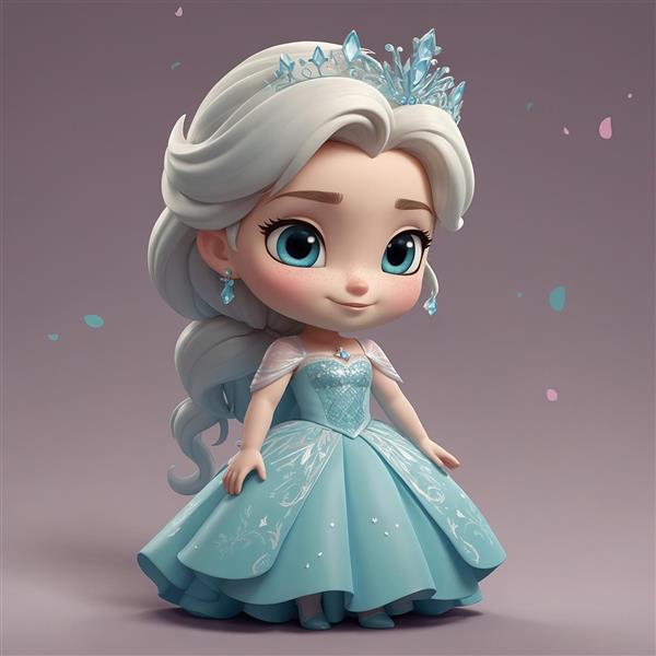 طرح کاراکتر السا کارتونی با لباس درخشان و تاج