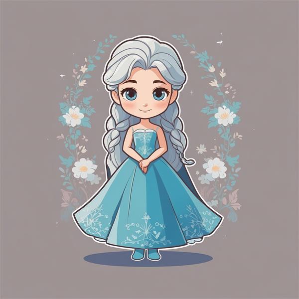تصویر السا کارتونی با لباس آبی و قاب گل