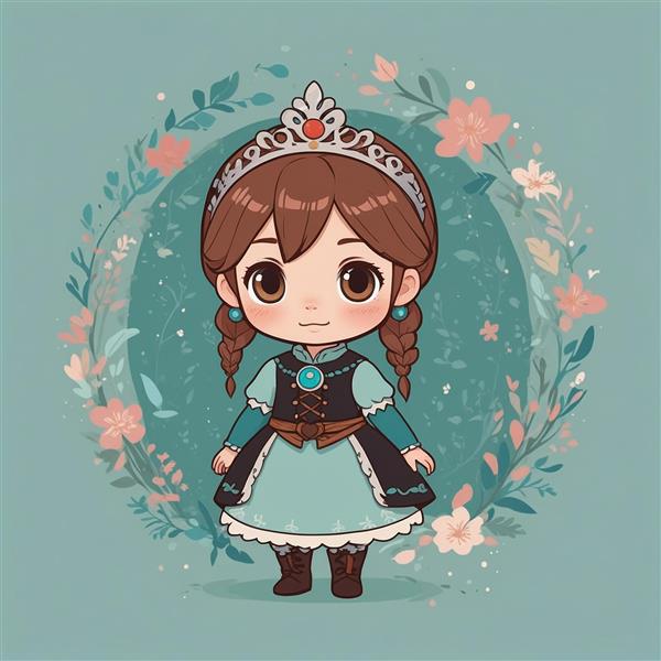 تصویر کاراکتر آنا کارتونی با تاج و پیراهن تیره